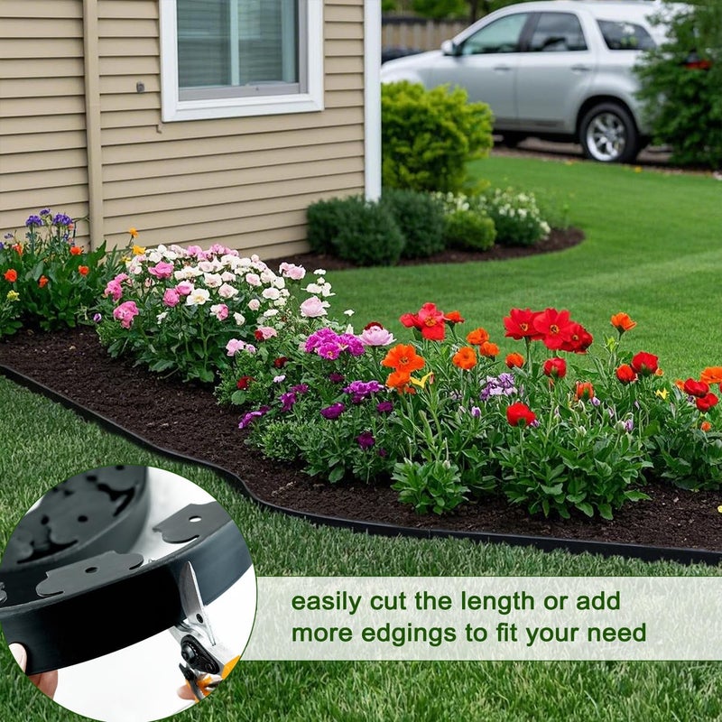 H HUGELEAF Hugeleaf Landscape Edging 2 Inch Tall 60 Feet Garden Edging Border with 60pcs Stakes, Plastic Edging for Landscaping,Lawn,Flower Beds, Paver Edging (Black) - Image 3